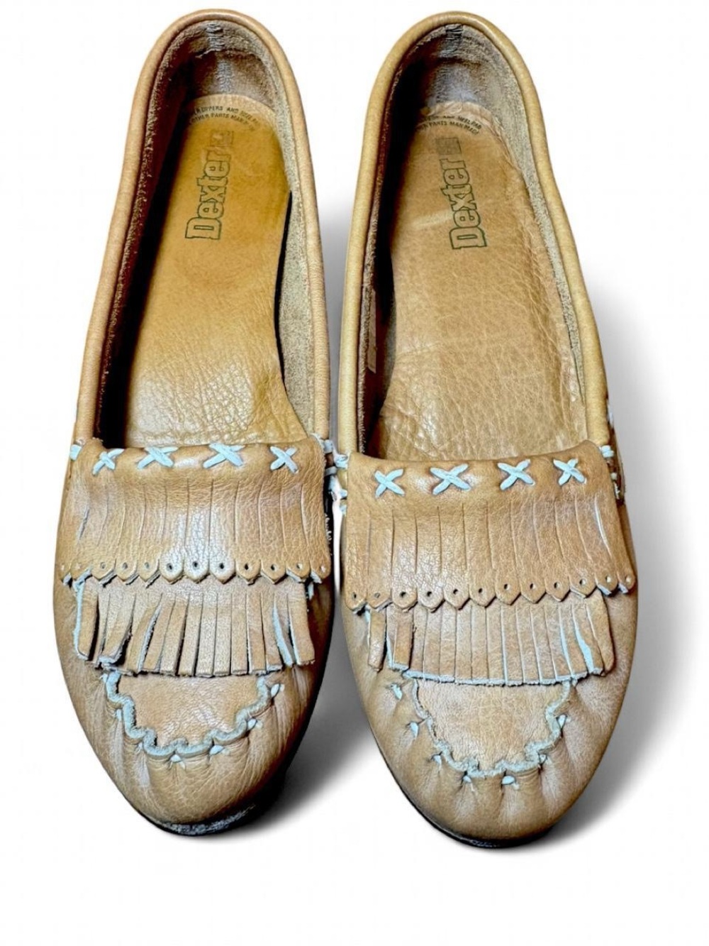 Dexter Vintage Tan Leather Fringe Moccasin Loafers